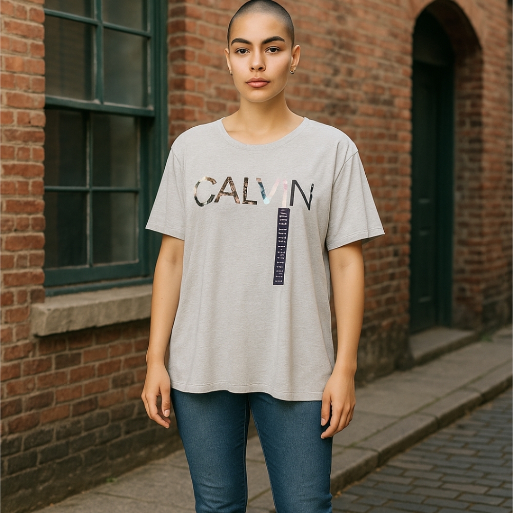 Calvin Klein Grey Soft Crew Neck Graphic Logo T Shirt
